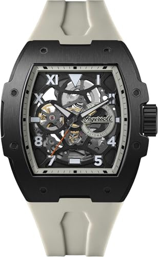 Ingersoll The Play 45 mm Automatic Herrenuhr mit schwarzem Skelettziffernblatt und schwarzem PU Armband
