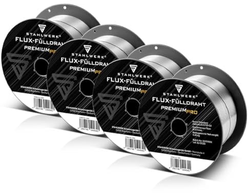 STAHLWERK FLUX Fülldraht Ø 0,9 mm E71T-GS – 4 Stück je 0,45 kg D100-Spule | für 16 mm Dorn, universell einsetzbar, selbstschützender Schweißdraht, Schweißen ohne Gas, geeignet für viele MIG/MAG-Geräte