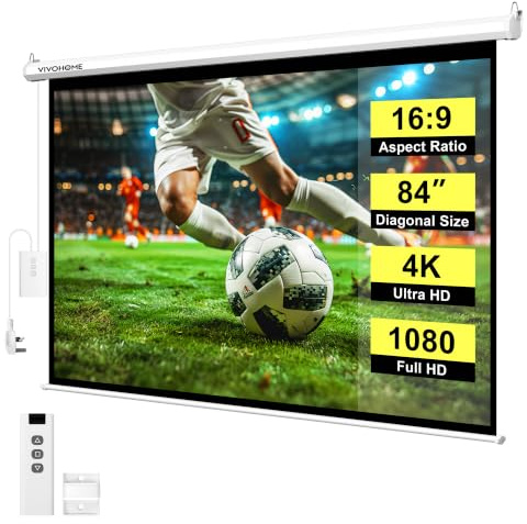VIVOHOME 84Inch Electric Projector Screen with Remote HD 4K Movie Screen | 16:9 Foldable Wrinkle Free, 25m Wireless Control, Ceiling/Wall Mount, 160° Viewing Angle, for Home Theater/Office/School