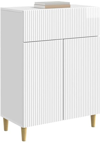 vidaXL Sideboard Hochglanz Weiß 66 x 34,5 x 90 cm Holzwerkstoff, Eleganter Holzlager, Vintage-Sideboard mit Regalen, multifunktionales Esszimmer-Organizer und Schrank