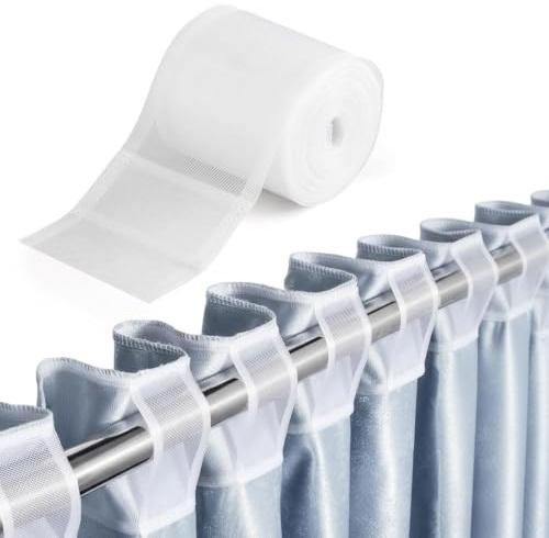 Lyinton 10Mx10CM Gardinenband Kräuselband Vorhangband zum Aufnähen | Gardinenstange für Fenster-, Dusch-, Türvorhänge | Overlock-versäumt | Nylon | maschinenwaschbar | Unsichtbares & transparent