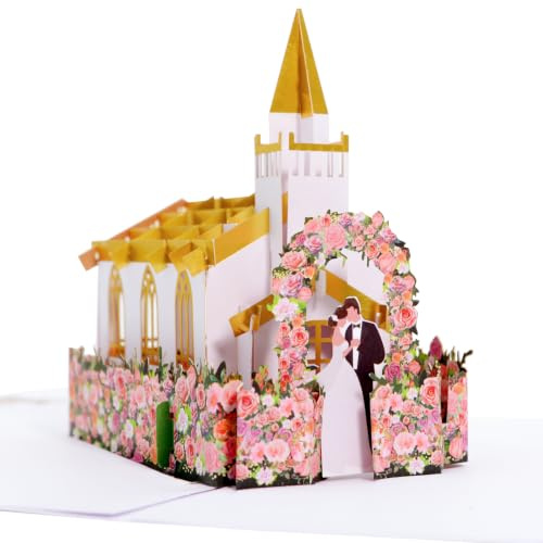 KUKUTrue® Pop Up-kort för bröllopskapell, 3D-bröllopskort för brud och brudgum, jubileumskort med kuvert, smekmånadspresent, vackra bröllopsgratulationer