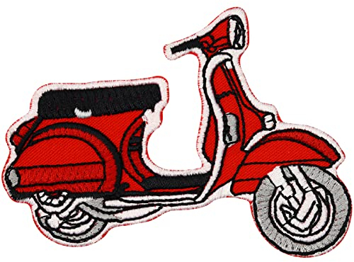 Rote Old School Roller Vintage Motorrad Piaggio Motorcycle Biker Patch Aufnäher