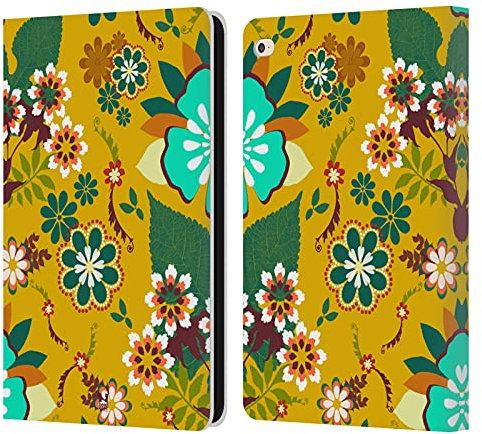 Head Case Designs Gold Pflanzenornamente Leder Brieftaschen Handyhülle Hülle Huelle kompatibel mit Apple iPad Air 2 (2014)