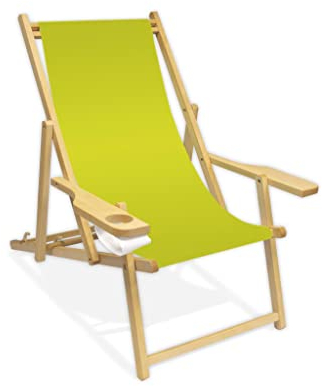 Holz-Liegestuhl mit Armlehne und Getränkehalter, Klappbar, Wechselbezug (Lemon)