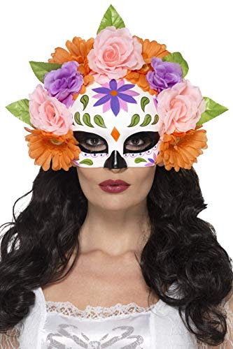 Smiffys Halloween Tag der Toten Augenmaske, geblümt, Mehrfarbig