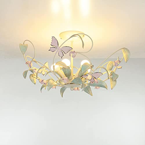Licht-Erlebnisse Deckenleuchte Metall Weiß Rosa Wohnzimmer Küche Esszimmer H:28 cm E14 5-flammig verspielt dekorativ Florale Deckenlampe Flur SUMMER