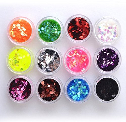 Honearn 12 Pots Glitter Paillette Nail Art Decoration Dust Powder