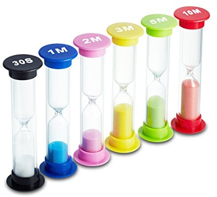 Comsmart Lot de 6 Sabliers de couleur, de 30 s, 1 min, 2 min, 3 min, 5 min, 10 min, couleur aléatoire Lot de 6