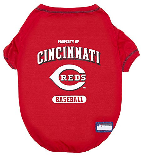 MLB Cincinnati Reds Hunde-T-Shirt, Größe S. Lizenziertes Shirt für Haustiere, Teamfarben, mit Team-Logos. Hochwertige, Dehnbare Materialien für den Komfort Ihres Hundes und Ihrer Katze.