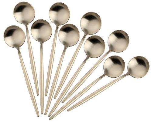 Bisda 4.7 Inches Matte Polish Espresso Spoons Stainless Steel Set of 10, Mini Teaspoons Set for Coffee Sugar Dessert Cake Ice Cream Cappuccino (Light Gold)