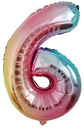 XXL Folienballon Zahl 100 cm in Regenbogenfarben - Helium geeignet - für Geburtstag Hochzeit Party - Ballon im Zahlen-Design bunt Jubiläum Geschenk Luftballon riesen Nummer Deko Rainbow (Zahl 6)