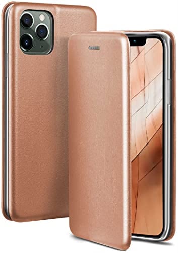 ONEFLOW Business Case für iPhone 11 Pro Max Handyhülle klappbar mit Standfunktion, Klapphülle Flipcase Cover Dünn, PU Leder Hülle mit Kartenfach, 360 Grad Schutzhülle, Rosegold