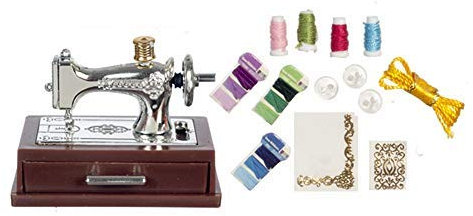 Melody Jane Puppenhaus Silber Nähmaschine Montiert Mit Schublade & Zubehörset