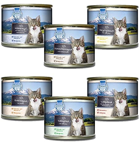 Sandras Schmankerl Nassfutter für Katzen Probierpakerl 6 x 200g. | getreidefrei | Monoprotein