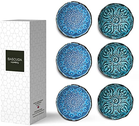 Bascuda® Juego de 6 cuencos pequeños de cerámica | Cuencos pequeños para tapas, postres, nueces, oliva, salsa de soja, cuencos de inmersión, ingredientes | Regalos decorativos marroquíes españoles mexicanos para inauguración de la casa | 8 cm