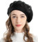 ZLYC Baskenmütze für Damen, wendbar, einfarbig, Kaschmir, Mosaik, warm, für Mädchen (Blume Schwarz),Einheitsgröße