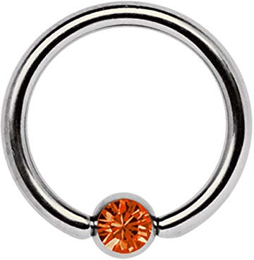 Titan Piercing Schmuck Ring 1,6 x 10 mm mit Zirkonia Kugel in orange