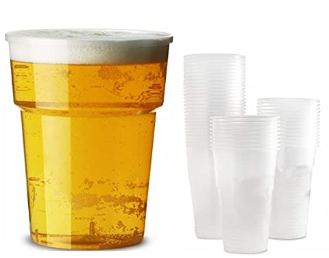 Earth and Wear Heavy Duty Plastic Pint Glass 568ml CE Marked Plastic Cups are Strong and Sturdy Great Disposable Glasses for Parties Pack of 50 Set of 50 Plastic Pint Glasses (50)