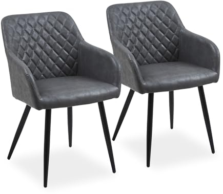 CLIPOP Esszimmerstühle 2er Set, Küchenstuhl Kunstleder Bezug Wohnzimmerstuhl Polsterstuhl mit Armlehne Metallbeine Polstersessel Stuhl für Esszimmer Wohnzimmer Küche (2, Kunstleder Graphitgrau)