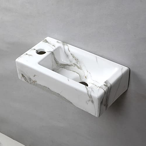 Waschbecken aus Marmor, Wandaufhängung, klein, rechteckig, Keramik (linke Hand)