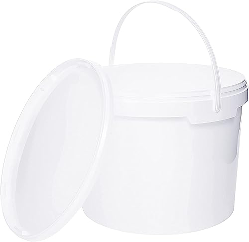 BenBow Seau avec Couvercle 10l Blanc - Convient pour Aliments, Stable, étanche à l'air, Anti-Fuite, inodore - récipient de Conservation en Plastique, avec poignée - Vide, 10x 10 litres