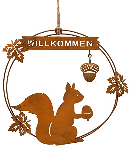 ZauberDeko Herbst Deko Eichhörnchen Metallschild zum Aufhängen Edelrost Metall Ø 20cm 2 Motive, Modell:Sitzend