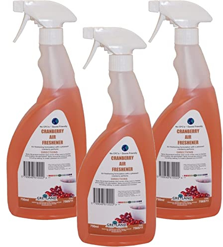750ml Cranberry Air Freshener & Odour Remover - Kitchen/Living Room/Toilet Perfume Spray in Trigger Bottle (3 Pack)