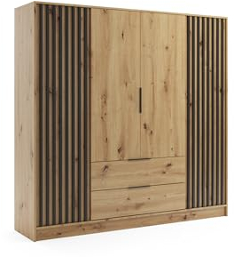 ALTDECOR Kleiderschrank mit selbstschließenden Lamellentüren, Lamellen, Flügeltüren - Nelia - 200 cm Artisan