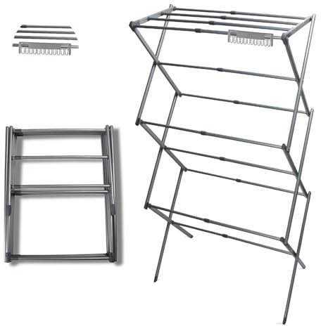 Laundry Mate Extendable Clothes Airer with Sock Clips - 3 Tier Space Saving Foldable Laundry Rack - Heavy Duty Clothes Horse Dryer Rack for Indoor & Outdoor - Extends up to 71CM 11 Hanging Poles