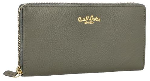 Gusti Geldbörse Leder - Cara Portemonnaie Brieftasche lang Geldbeutel viele Fächer Damen Grau Leder