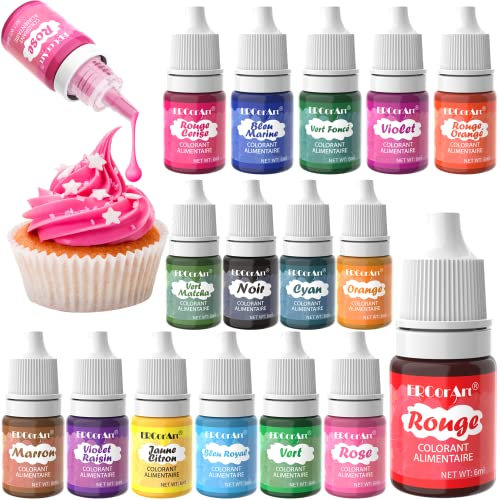 Colorant Alimentaire - Colorant Alimentaire Liquide 16 Couleurs Vives, Colorant Alimentaire Concentré pour la Décoration de Gâteaux, les Fondants, les Macarons, la Fabrication de Savon DIY - 6 ml