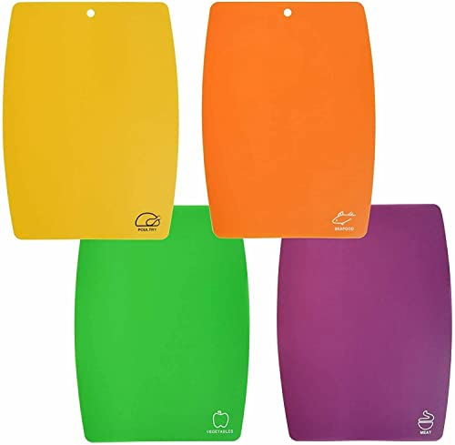 Buystarget Chopping Board Set x4 Flexible Cutting Mat Sheets Colour Coded Kitchen Utensil