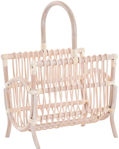 Krines Home Rattan Zeitungsständer Magazinsammler (Typ2 Vintage Weiss)