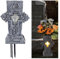 HUYIENO Solar Friedhofsvase mit LED für frische/künstliche Blumen Grabblume Kreuz Vase Grabsteine Vasen mit Spikes Grabstein Dekor Gedenkgeschenke für den Verlust eines geliebten Menschen