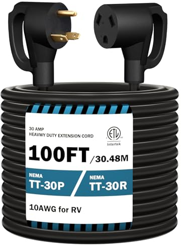 STRIGHT - Cavo di prolunga per camper da 100 piedi, 30 Amp, cavo di prolunga di alimentazione per camper NEMA TT-30P maschio a TT-30R femmina, resistente calibro 10, STW, 3 cavi per caravan,