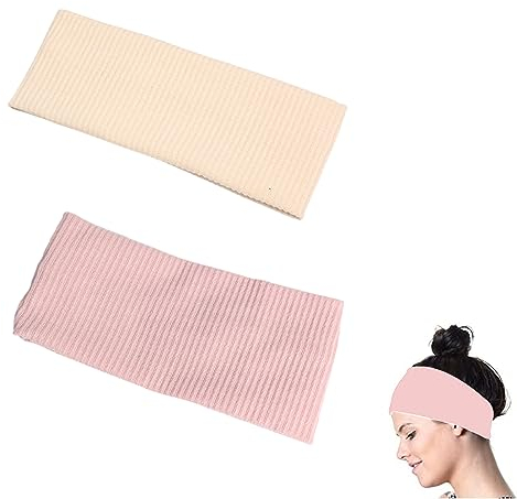 GHEART Damen Stirnbänder, Schweißband, Headband, Haarband, Sport, Workout, Laufen, Radfahren, Yoga - Feuchtigkeitsabführend, Hoch Dehnbar, 2pc, Rosa, Beige