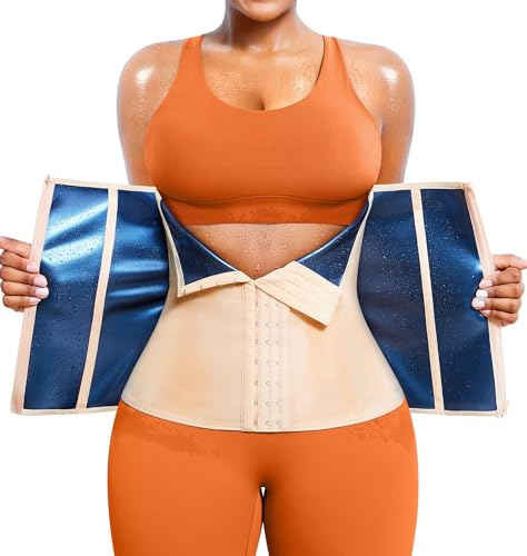 TrainingGirl Frauen Taillentrainer Trimmer Korsett Gewichtsverlust Bauch Wrap Workout Gürtel Schweiß Bauch Band Sport Gürtel Sauna Anzug, Beige-blau innen, XXX-Large