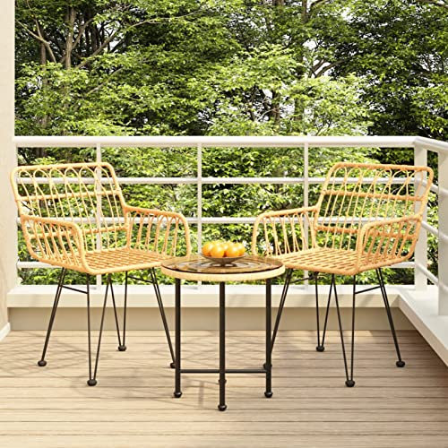 Homgoday Set da pranzo da giardino 3 pezzi rattan sintetico, sedia tavolo cucina esterno terrazza patio balcone mobili tipo 3
