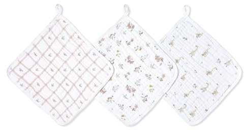 aden + anais Essentials Classic Waschlappen-Set, superweich, 100% Baumwoll-Musselin, 3 Stück, Landhaus-Blumenmuster