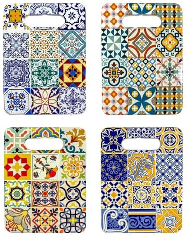 Dessous de Plat Planche à Découper en Céramique Set de 4 Décoration Carreau de Ciment rétro 24cm Tout en Couleur