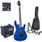 J & D E-Gitarren Anfänger Set, 8051F SBL + DC 15, Double Cut, Linde Korpus, Ahorn Hals, Composite Griffbrett, Alnico Humbucker Tonabnehmer, Floyd Rose Tremolo, See Thru Blue Finish