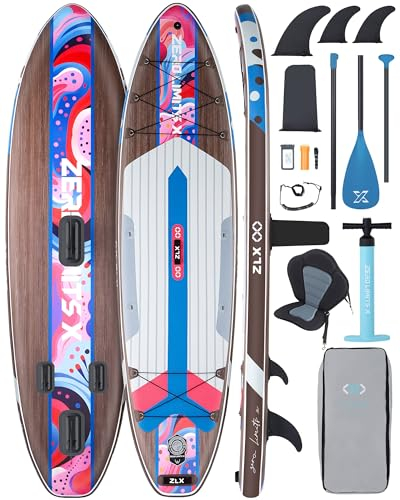 ZLX 320 CM Gonfiabile Stand Up Paddle Board Esperienza Premium per Tutti i Livelli di Abilità.Design Ampio e Stabile con Deck Antiscivolo.Include Pagaia Regolabile,Guinzaglio e Borsa da Trasporto 