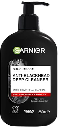 Garnier Pure Active BHA + Charcoal Anti-Blackhead Deep Face Cleanser, 250ml | With Salicylic Acid and Charcoal, Up To 24h Mattifying & Cleansing Gel, Anti-blackhead, Vegan Formula