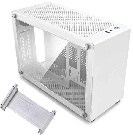 MININGEEK MiniNeo GU7 Portable 8.9L SFF PC Mini-ITX Case, Advanced Vented Panel, Tempered Glass Side Panel, Type-C USB3.0 Ports, Fits 2.5 Slots GPU, With PCIe 3.0 16X Riser Cable (White)