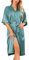 Lovasy Bademantel Damen Satin Japanisch Kimono Jacke Damen mit Gürtel Sexy Morgenmantel Leicht Pyjama für Hochzeit Braut Party,Graugrün,L