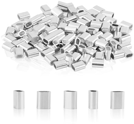 120 morsetti per fune metallica in alluminio, 3 mm, morsetti per corda, ovali, manicotti in alluminio, morsetti per funi metalliche, per marcia, attività all'aperto, sport, edilizia, industria
