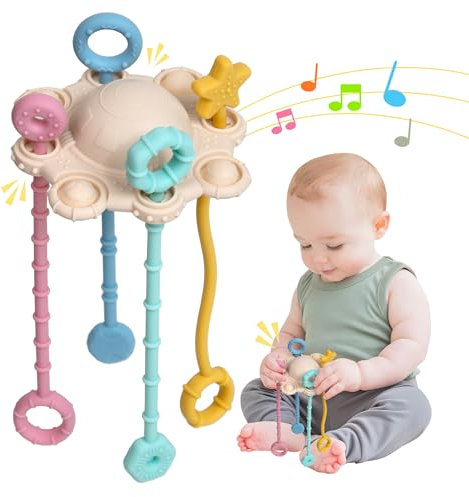Montesorri Toys - Sensory Toys For Babies - Made of 100% Food Grade Silicone with Built-in Rattle Function and Easy to Clean Design (Cream Color)