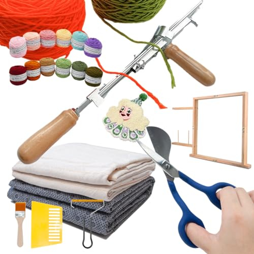 HAVVMK Teppich-Tufting-Pistole-Set, Tufting-Maschine mit manueller Geschwindigkeit, mit Tufting-Rahmen, Tufting-Tuch, Entenschnabelschere, Tufting-Garn und Fussel-Entferner für Bodenmatte