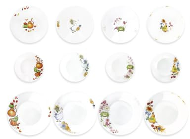 Brandani 51221 Servizio TAVOLA 12 PZ 4 STAGIONI PORCELLANA, 4 piani, 4 fondi, 4 frutta, tema autunno, inverno, primavera, estate
